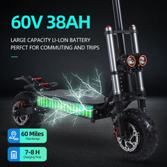 EU US Warehouse 3200W Dual Motor EScooter - 11" Off-Road Tires, 80km/h, 90km Range, Triple Hydraulic Suspension Electric Scooter