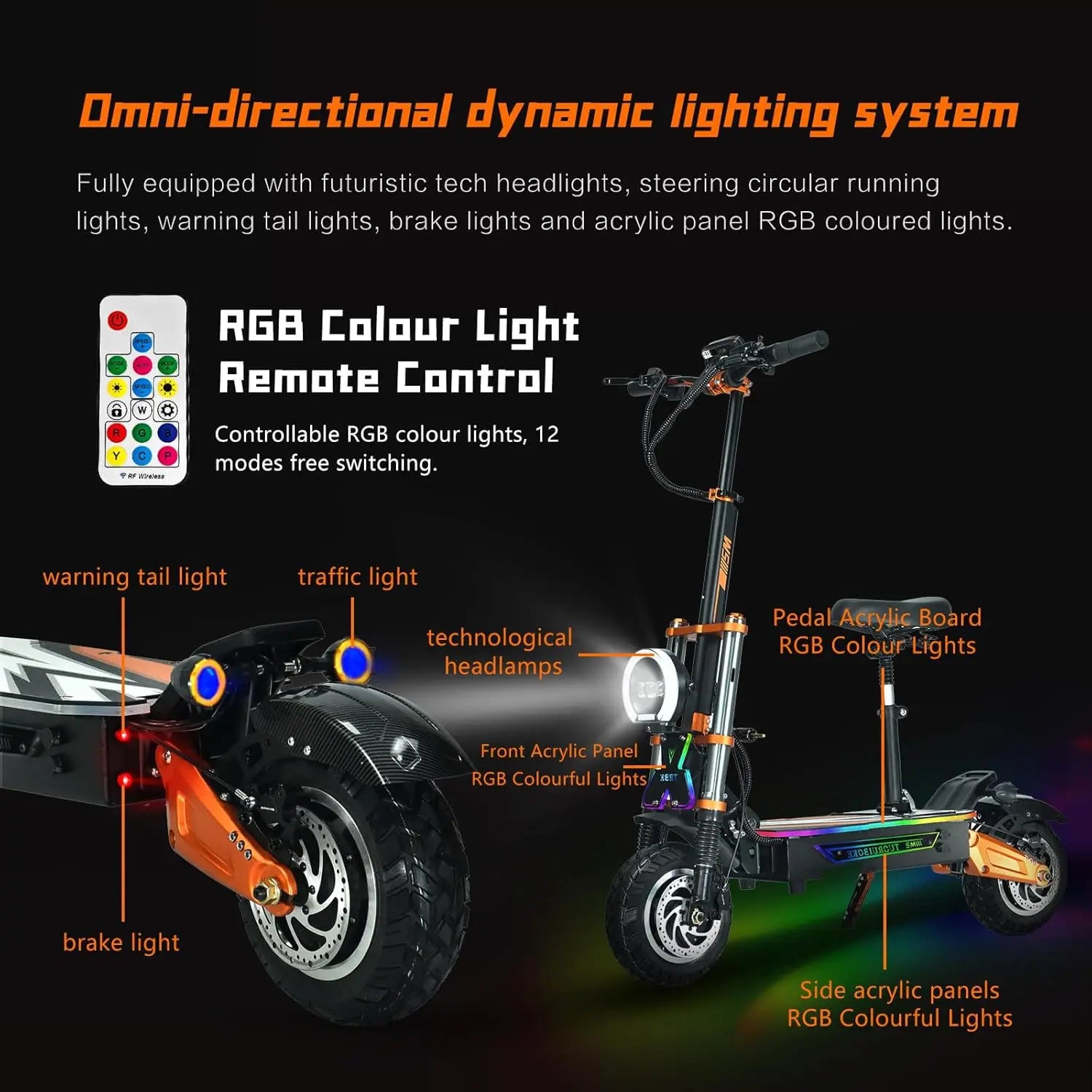 10000W72V35AH Dual Motor Off-road Electric Scooter Fastest 62  Range 65 Miles, Equipped with Hydraulic Suspension and NFC Screen