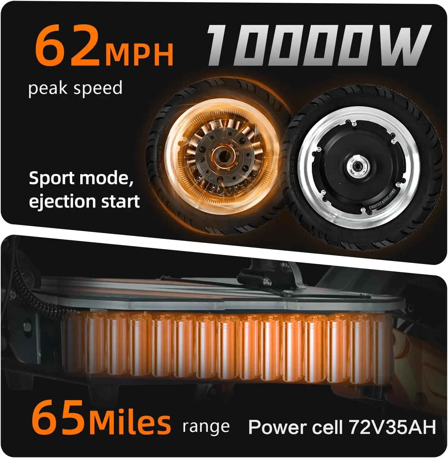 10000W72V35AH Dual Motor Off-road Electric Scooter Fastest 62  Range 65 Miles, Equipped with Hydraulic Suspension and NFC Screen